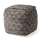 Brown and Gray Cotton and Leather Geometric Cube Pouf Ottoman - 16-inch