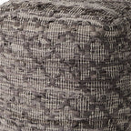 Brown and Gray Cotton and Leather Geometric Cube Pouf Ottoman - 16-inch