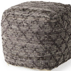 Brown and Gray Cotton and Leather Geometric Cube Pouf Ottoman - 16-inch