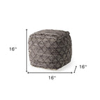 Brown and Gray Cotton and Leather Geometric Cube Pouf Ottoman - 16-inch