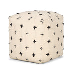 Cream and Black Wool Polka Dots Cube Pouf Ottoman - 16-inch