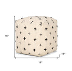 Cream and Black Wool Polka Dots Cube Pouf Ottoman - 16-inch