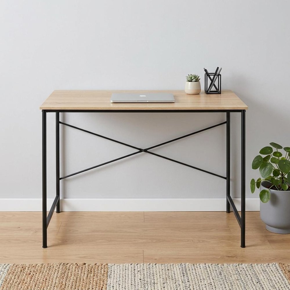 Natural and Black Wood and Metal Computer Desk - 47-inch
