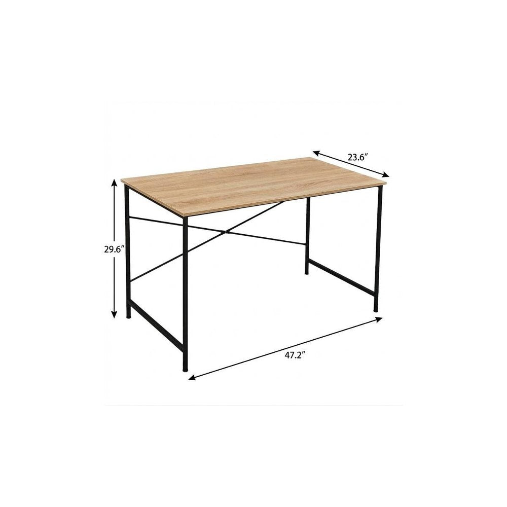 Natural and Black Wood and Metal Computer Desk - 47-inch