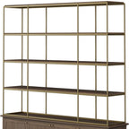 Antiqued Brass and Brown Distressed Metal and Solid Wood Four Tier Bookcase with Four Doors