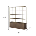 Antiqued Brass and Brown Distressed Metal and Solid Wood Four Tier Bookcase with Four Doors