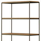 Antiqued Brass and Light Brown Distressed Metal and Solid Wood Four Tier Bookcase with Two Doors
