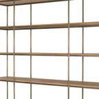Antiqued Brass and Light Brown Distressed Metal and Solid Wood Three Tier Bookcase with Four Doors