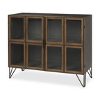 Antiqued Brass and Brown Metal and Solid Wood Accent Cabinet with Two Doors