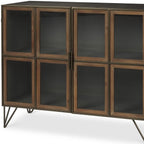 Antiqued Brass and Brown Metal and Solid Wood Accent Cabinet with Two Doors