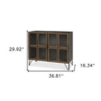 Antiqued Brass and Brown Metal and Solid Wood Accent Cabinet with Two Doors