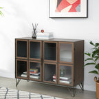 Antiqued Brass and Brown Metal and Solid Wood Accent Cabinet with Two Doors