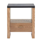 Black Wood Free Form Pedestal End Table with Drawer and Shelf - 20-inch