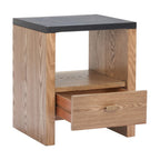 Black Wood Free Form Pedestal End Table with Drawer and Shelf - 20-inch