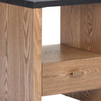 Black Wood Free Form Pedestal End Table with Drawer and Shelf - 20-inch