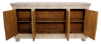 Antiqued White Distressed Solid Wood Carved Floral Sideboard with Four Doors