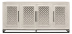 Antiqued White Distressed Solid Wood Carved Geometric Sideboard with Four Doors