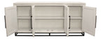 Antiqued White Distressed Solid Wood Carved Geometric Sideboard with Four Doors
