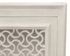 Antiqued White Distressed Solid Wood Carved Geometric Sideboard with Four Doors