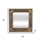 Brown Wood with Gold Bows Square Accent Mirror - 22-inch