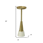 Gold and White Metal Round Pedestal End Table - 24-inch