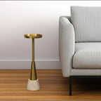 Gold and White Metal Round Pedestal End Table - 24-inch
