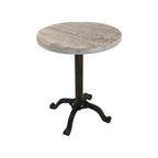 Natural and Black Solid Wood and Metal Height Adjustable Round Pedestal End Table