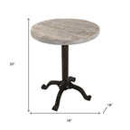 Natural and Black Solid Wood and Metal Height Adjustable Round Pedestal End Table