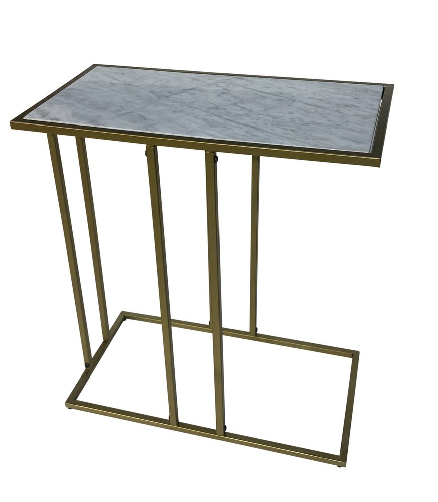White and Antiqued Gold Marble and Iron End Table - 26-inch