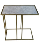 White and Antiqued Gold Marble and Iron End Table - 26-inch