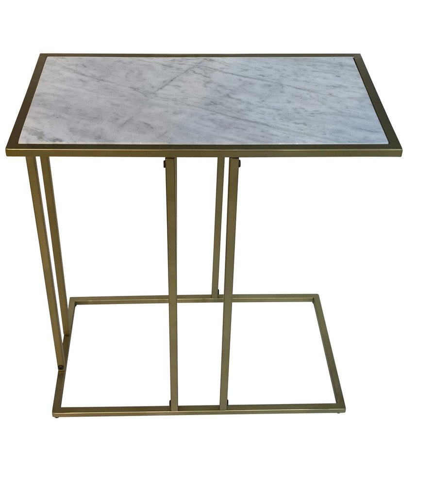 White and Antiqued Gold Marble and Iron End Table - 26-inch