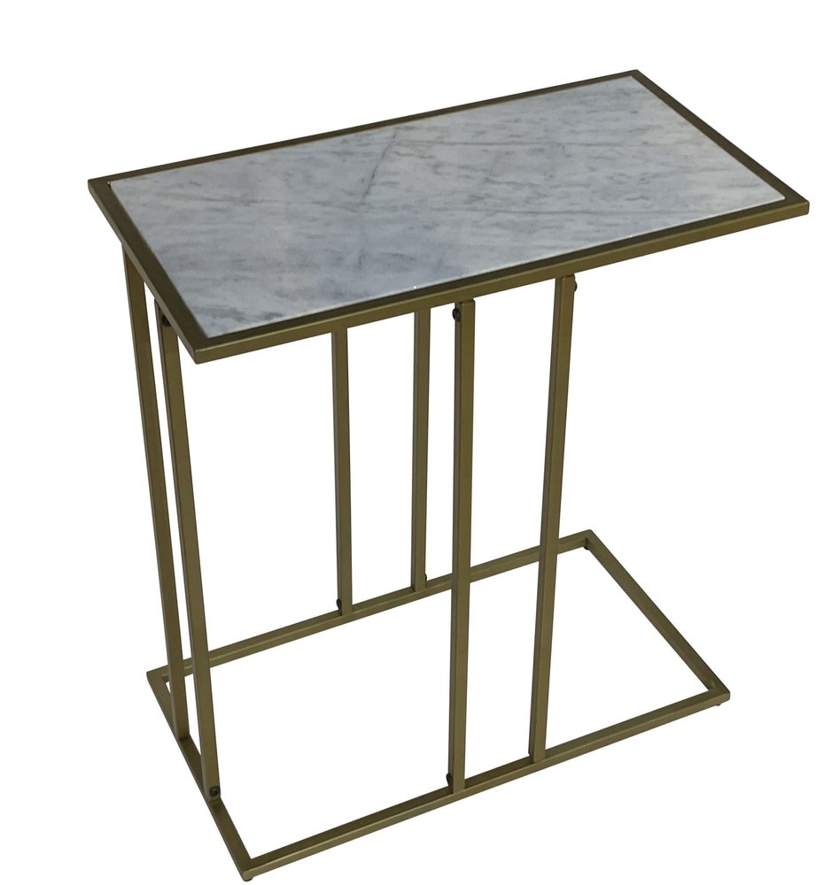 White and Antiqued Gold Marble and Iron End Table - 26-inch