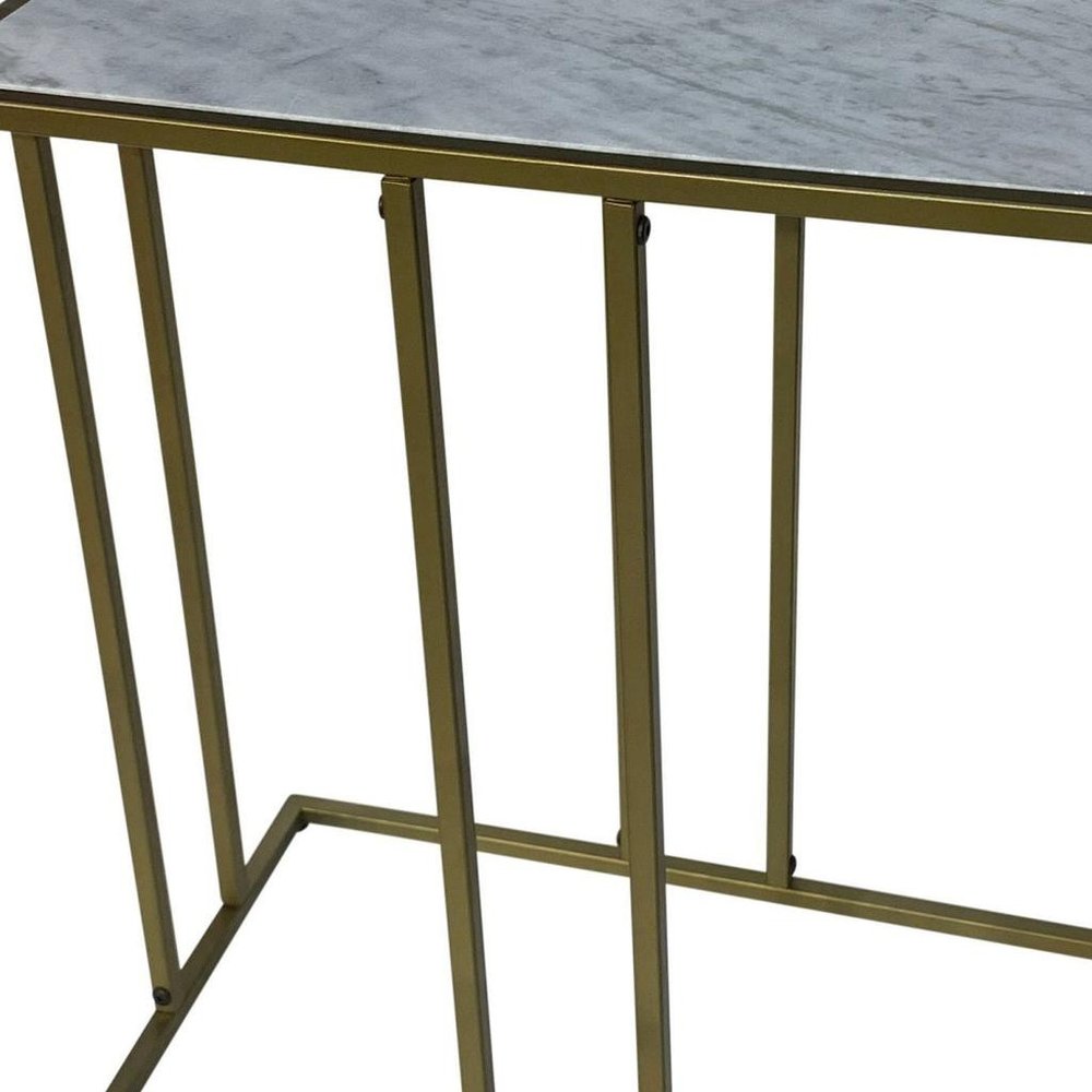White and Antiqued Gold Marble and Iron End Table - 26-inch