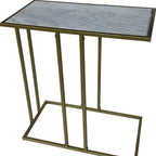 White and Antiqued Gold Marble and Iron End Table - 26-inch
