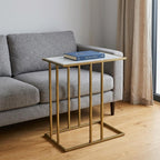 White and Antiqued Gold Marble and Iron End Table - 26-inch