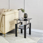 Black Glass and Metal Square End Tables with Shelf