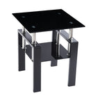 Black Glass and Metal Square End Tables with Shelf
