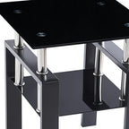 Black Glass and Metal Square End Tables with Shelf