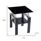 Black Glass and Metal Square End Tables with Shelf