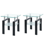 Clear and Black Glass and Steel Square End Table with Shelf - 20-inch
