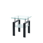 Clear and Black Glass and Steel Square End Table with Shelf - 20-inch