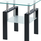 Clear and Black Glass and Steel Square End Table with Shelf - 20-inch