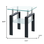 Clear and Black Glass and Steel Square End Table with Shelf - 20-inch