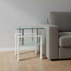 Clear and White Glass and Metal Square End Table with Shelf - 20-inch