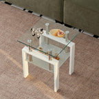 Clear and White Glass and Metal Square End Table with Shelf - 20-inch