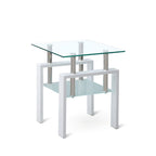 Clear and White Glass and Metal Square End Table with Shelf - 20-inch
