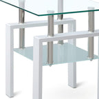 Clear and White Glass and Metal Square End Table with Shelf - 20-inch
