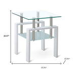 Clear and White Glass and Metal Square End Table with Shelf - 20-inch