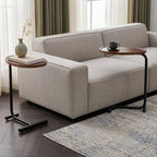 Set of Two Brown and Black Wood and Metal Oval End Tables