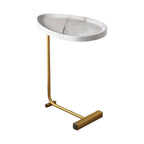 White and Gold Faux Marble and Metal Oval End Table - 24-inch